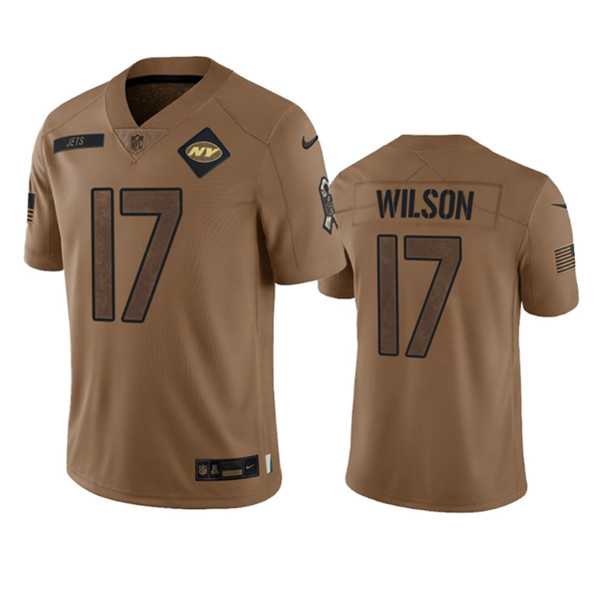 Men%27s New York Jets #17 Garrett Wilson 2023 Brown Salute To Service Limited Football Stitched Jersey Dyin->new york jets->NFL Jersey